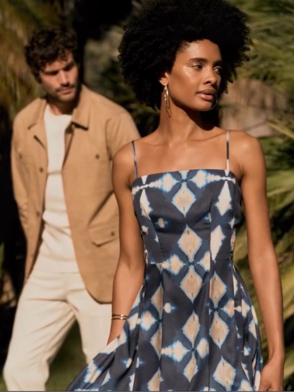 Banana Republic Factory Blue and Cream Diamond-Print Midi Dress